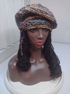 "ITEM NAME: Artist Beret by Purple Party Designs PRODUCTION TIME Made to Order: Allow 1-2 weeks for production unless otherwise noted SIZE, DIMENSIONS AND STRUCTURE - Short dense stitches - Made to fit a head with a 22-26\" circumference. - This hat has some stretch to allow fitting for larger heads ( also good if you have braids, dreadlocks, and thicker hair) - A hidden drawstring is used around the inner edge for a custom, snug, stretch-proof fit. COLORS See the charts and pictures to the left Trendy Handmade Hats For Fall, Trendy Hand Knitted Crochet Hat, Trendy Hand-knitted Crochet Hat, Handmade Bohemian Crochet Hat For Fall, Bohemian Beanie Crochet Hat For Fall, Bohemian Crochet Beanie For Fall, Bohemian Crochet Beanie Hat For Fall, Bohemian Brimmed Crochet Hat For Fall, Artist Beret