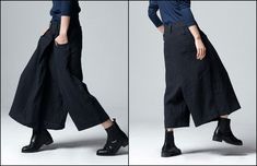 High-waist Baggy Cotton Culottes, Baggy High-waist Cotton Culottes, Baggy Cotton High Waist Culottes, Cotton Culottes For Fall, Fall Cotton Culottes, Baggy Cotton Culottes For Spring, Cotton Culottes With Pockets For Fall, Fall Cotton Culottes With Pockets, Casual Cotton Culottes