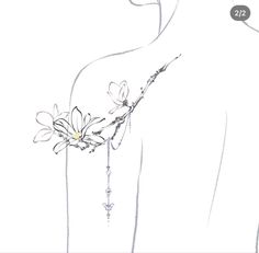 the back of a woman's body with flowers in her left arm and an arrow on