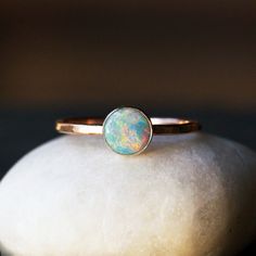 Opal and Gold Solitaire Ring 14k Solid Gold Eco by ShopClementine Handmade 14k Gold Opal Wedding Ring, Handmade 14k Gold Elegant Opal Ring, Handmade 14k Gold Opal Ring, Modern 14k Gold Opal Gemstone Ring, Gold Opal Jewelry, 14k Gold Multi-stone Opal Ring, Opal Stacking Ring, October Birthstone Jewelry, Opal Band