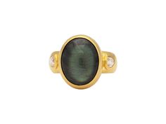 Oval Labradorite and Diamond Ring