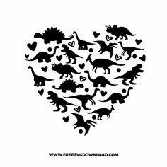 the silhouettes of dinosaurs are arranged into a heart shape