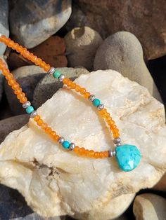 Artisan Turquoise and Sparkly Carnelian and Sterling Silver Pendant Necklace   | eBay Artisan Jewelry Necklaces, Cemetery Flowers, Citrine Necklace, Handcrafted Artisan Jewelry, Sterling Silver Necklace Pendants, Silver Pendant Necklace, Sterling Silver Pendant, Artisan Jewelry, Cemetery