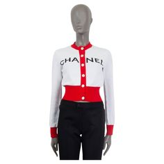 100% authentic Chanel 2019 cropped cardigan in white, red and black cotton (97%) and elastane (3%). Features the 'Chanel' logo in black on the front and long sleeves. Opens with six 'CC' metal buttons on the front. Unlined. Has been worn once or twice and is in virtually new condition. Measurements Tag Size 36 Size XS Shoulder Width 36cm (14in) Bust 90cm (35.1in) to 114cm (44.5in) Waist 76cm (29.6in) to 100cm (39in) Hips 60cm (23.4in) to 90cm (35.1in) Length 88cm (34.3in) Sleeve Length 60cm (23.4in) All our listings include only the listed item unless otherwise specified in the description above Chanel Crop Top, Chanel Cardigan, 90s Chanel, Chanel Sweater, Chanel 2019, Red Chanel, Viking Woman, Fur Clothing, Cropped Cardigan Sweater