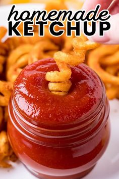 the homemade ketchup recipe is ready to be eaten and put in a jar