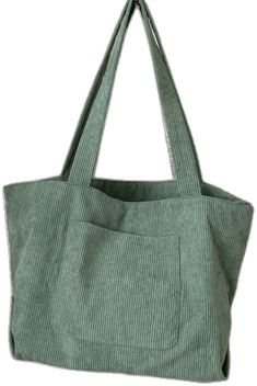 Large Capacity Corduroy Canvas Tote Bag, Corduroy Canvas Bag With Pockets For Daily Use, Daily Use Corduroy Canvas Bag With Pockets, Large Capacity Rectangular Corduroy Bag, Green Corduroy Bag For Daily Use, Trendy Corduroy Canvas Bag With Pockets, School Corduroy Bag With Pockets, Corduroy Rectangular Shoulder Bag With Pockets, School Bag With Pockets In Corduroy