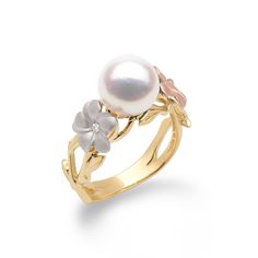 Pearl Ring Designs Unique, Pearl Rings In Gold, Pearl Ring Design, Tri Color Ring, 9mm Ring, Akoya Pearl Ring, Stunning Rings, White Pearl Ring, Pearl Rings