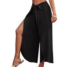 Women Wide Leg Pants Flowy Spring Summer Casual Beach Palazzo Pants Versatile Fashion Wide Leg Straight Pants Split Design High Waist Solid Color Harem Pants For Summer, Stretch High Waist Harem Pants, Stretch Solid Color Bottoms For Vacation, Stretch Bottoms For Vacation In Solid Color, Vacation Bottoms With Stretch And Solid Color, Vacation Bottoms With Stretch In Solid Color, Vacation Stretch Bottoms In Solid Color, Stretch Harem Pants For Summer, Stretch Solid Color Pants For Beach