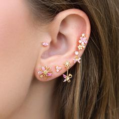 Blushing Blooms Earring Set Set Of Earrings, Pink Piercings, Piercing Earrings Ideas, Ear Styling, Rose Earring, Ethereal Jewelry, Fluttering Butterflies, Geeky Girls, Cheap Earrings