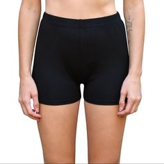 High Waisted Bike Shorts - Solid Black 2" Inseam These Cute Women’s Bike Shorts Are Made In Lightweight Jersey Knit Cloth, Making Them Super Comfortable, Soft And Breathable. A Spandex Blend Gives Extra Stretch, And They're Pocketless For A Smooth, Sleek Fit. Wear Them Out And About Or Just Lounging Around For A Cute Athleisure Look That Is On-Trend And Fashionable. More Colors Available! Matching Tops Available! Garment Measurements: S Waist 26” Rise 10” Inseam: 2” M Waist 28” Rise 10.5” Inseam Elastic Biker Shorts For Sports, High Waist Elastic Sports Shorts, High Waist Elastic Black Shorts, Black High Waist Elastic Shorts, High Waist Elastic Athleisure Shorts, Elastic Athletic Shorts For Workout, High Stretch Black Shorts With Elastic Waistband, Black High-stretch Shorts With Elastic Waistband, Black Shorts With Elastic Waistband And High Stretch