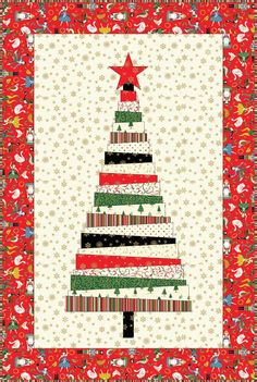 a quilted christmas tree with red, green and white stripes