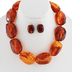 Organic Amber Necklace - Made With Acrylic And Metal - Features Fish Hook And Lobster Clasp Closures - 16" In Length Orange Necklaces, Brown Necklaces, Orange Necklace, Brown Necklace, Amber Earrings, Amber Necklace, Amber Jewelry, Fish Hook, Lobster Clasp