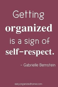 a quote that says getting organized is a sign of self - respect, with an image of