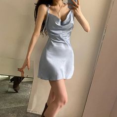 43383417471147|43383417503915|43383417536683 Light Blue Spaghetti Strap Mini Dress For Night Out, Mini Night Dress, Sundress Summer, Club Party Dresses, Mini Sundress, Satin Mini Dress, Satin Slip Dress, Dress For Short Women, Mini Dresses Summer