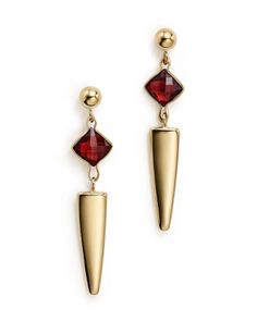 Garnet Dagger Drop Earrings in 14K Yellow Gold - 100% Exclusive Red 14k Gold Pierced Earrings, Formal Red Faceted Jewelry, Elegant Red Earrings With Polished Finish, Luxury Red Dangle Jewelry, Red Faceted Jewelry For Formal Occasions, Evening Ruby Dangle Jewelry, Luxury Red Pierced Jewelry, Red Polished Earrings For Gift, Elegant Red 14k Gold Jewelry