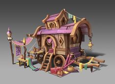 a wooden toy house with lots of furniture and accessories on it's sides,