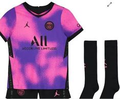 a purple and black soccer uniform with socks