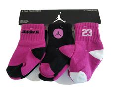 Nike Baby 6 Pk Purple Black White Ankle Jordan Jumpman 23 Print Socks 12-24 MO Nike Jordan 6 Pack of socks. Tag lists the color as Fuschia Blast. Colors also include black and white. ♥ Approximate Measurements: Size 12-24 months Baby Jordans, Jordan Outfits, Purple Baby, Woven Handbags, Jordan 23, Baby Socks, Baby & Toddler Clothing, Ankle Socks