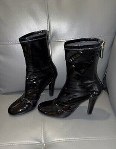 Authentic Black Chanel CC Patent Stretch Short Boots Bootie 37.5 Retail $1225 | eBay Chanel Boots, Women Boots, Stretch Shorts, Vintage Chanel, Short Boots, Mid Calf, Bootie, Heeled Boots, Womens Boots