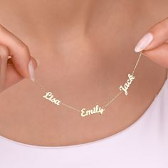 14K Gold Personalised Three Name Necklace, Name Necklace, Solid Gold Personalised Name Necklace, Custom Name Necklace, Three Name Necklace We can write anything , pendant can be personalized with.. LISA      HEIGHT : 0.245    WIDTH : 0.650 EMILY    HEIGHT : 0.270     WIDTH : 0.800 JACK     HEIGHT : 0.354     WIDTH : 0.660 * Your children or your soul mate name..  * Coordinates of your meaningful places * Special dates , short phrases * Inspirational text..  * Initials of yourself and loves ones * Roman numerals.... the ideas are endless! * We can stamp letters, numbers?, !, @, #, & symbols. Lisa Height, Short Phrases, Numbers Symbols, Necklace Name, Inspirational Text, Soul Mate, Custom Name Necklace, Roman Numerals, Name Necklace