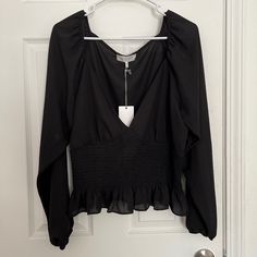 Nordstrom Black Plunge Going Out Top - Never Worn Casual V-neck Blouse For Going Out, Black V-neck Blouse For Day Out, Black V-neck Top For Brunch, Chic V-neck Tops For Going Out, Black V-neck Blouse For Night Out, Plunge Blouse, Cell Phone Holster, Going Out Tops, Phone Holster