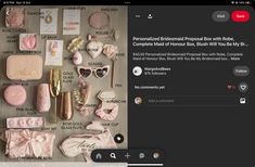 an instagram page with pink and gold items on it