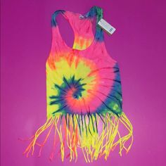 Multi Colored Tie Dyed Sleeveless Beach Fringed Top Red Summer Tank Top For Beach Season, Red Tank Top For Beach, Sleeveless Tank Top For Summer Music Festival, Red Tank Top For Beach Season, Red Tank Top For Beach Season Vacation, Red Tank Top For Beach Vacation, Trendy Tank Top For Summer Music Festival, Trendy Summer Tank Top For Music Festival, Red Sleeveless Tank Top For Beach Season