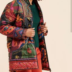 Reversible Puffer Coat: Use On Both Sides Printed Patchwork Colorful Pattern On One Side Floral Pattern On The Other Side Pockets And Zip Closure Stage Style, Mix Fruit, Cozy Fits, Farm Rio, Puffer Coat, Puffer Jacket, Black Red, Apparel Accessories, Fashion Forward