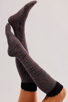 Forever fun and funky, these stand-out socks are featured in an over-the-knee silhouette and marled knit fabrication with defined lace trim at top for added dimension. **Features:** Over-the-knee style, soft stretch fabrication, lace trim at top **Why We ❤ It:** Just as effortless as they are essential, these head-turning socks are the ideal pair to style with anything from bold boots to luxe loafers. | Mermaid Marled Over The Knee Socks by Free People in Green Fitted Multicolor Socks For Fall, Over The Knee Socks, Long Socks, Knee Socks, Over The Knee, Boho Outfits, Koi, Short Outfits, The Knee