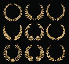 a set of golden laurel wreaths