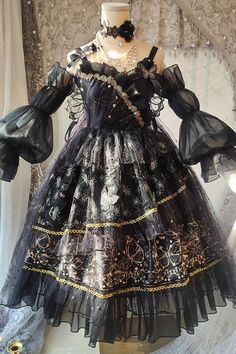 Sphenoid Bone 4 Colors Sweetheart Neckline Hime Gothic Lolita Dress JSK / SK Full Set 1800 Dress, Sphenoid Bone, Lolita Outfit, Poofy Dress, Black Flower Dress, Removable Sleeves, Dress Sleeves, Lolita Outfits, Jelly Fish