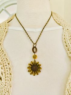 Sunflower Necklace Boho Style Jewelry Sunflower Jewelry - Etsy Key Charm Necklace, Yellow Jasper, Sunflower Jewelry, Sunflower Pendant, Sunflower Necklace, Antique Keys, Sweet Summertime, The Sunflower, Boho Style Jewelry