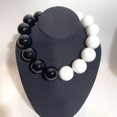 Black and white stringed large beads chocker Chic White Single Strand Necklace, Classic White Beaded Necklaces, Classic White Beaded Necklace, Chic White Necklaces With Round Beads, Chic White Round Bead Necklaces, Chic White Round Beads Necklace, Chic White Necklace With Round Beads, Chic White Beaded Pearl Necklace, Formal White Round Bead Necklaces