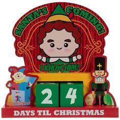 a wooden toy with numbers and figures on it's display stand for children to play