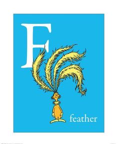 the letter f is for feather with an image of a cat on it's head