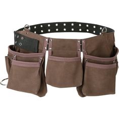 a belt with multiple pockets and metal buckles