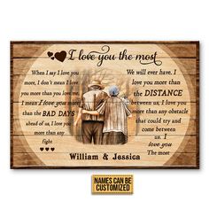 a wooden plaque with the words i love you the most and an image of two people