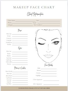 The perfect face chart template for MUA's who are just starting out and who want to be super organised! you can list all the products and shade names used in any trials or appointments for your clients so you have reference for their next appointment. You will require canva to be able to edit this template from the link. Face Chart Template, Chart Logo, Corrector Concealer, Makeup Face Charts, Perfect Face, Lip Primer, Face Chart, Chart Template, Un Logo