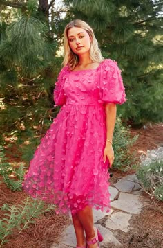 Pink Applique Dress, Semi Formal Modest Dresses, Hot Pink Modest Dress, Modest Tulle Dress, Hot Pink Floral Dress, Modest Hoco Dresses, Pink Modest Dress, Homecoming Dress Modest, Hoco Dresses Modest