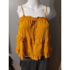 Paper Crane Goldenrod Sleeveless Blouse Size M. Pit To Pit 15 In Length 15 In Flare Blouse, Women Lace Blouse, Spaghetti Strap Blouses, Rayon Blouse, Brown Blouse, Lace Sleeveless Top, Blouse Sleeveless, Paper Crane, Tie Front Blouse