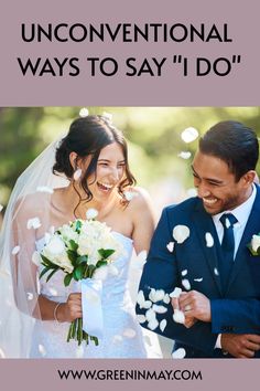 a bride and groom walking down the aisle with confetti in front of them