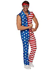 a man dressed in an american flag costume