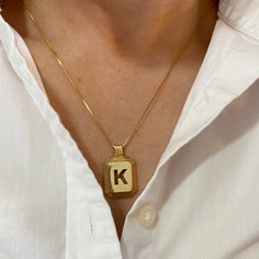 GoldFi 18k Gold Filled Initial Plate Pendant Letter K Gold Dog Tag Necklace With Initials, K Names, Gold Chain Design, Creative Gifts For Boyfriend, Letter K, Gold Filled Chain, Creative Gifts, Boyfriend Gifts, Gold Chains