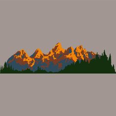 an image of a mountain range with trees in the foreground and orange light on top