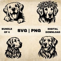 four dogs with flowers on their heads and the words bundle svg / png