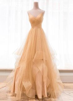 Gold Champagne Tulle A Line Long Prom Dresses Custom Made Women Party Gowns ,Cheap Graduation Gowns on Luulla Champagne Formal Dresses, Adult Dress, Purple Evening Dress, Champagne Evening Dress, Gold Evening Dresses, A Line Evening Dress