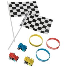 race cars and flags are shown on a white background