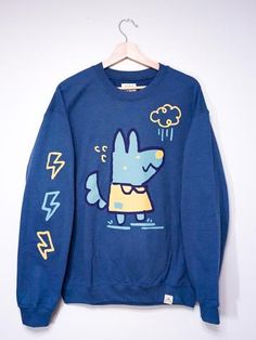 WOLF THUNDER sweater – ohmonah Cool Crew Neck Winter Sweatshirt, Cool Crew Neck Tops For Winter, Cozy Long Sleeve Sweater With Graphic Print, Long Sleeve Graphic Print Cozy Sweater, Cozy Fit Long Sleeve Graphic Sweater, Joey Rooney, Wolf Sweater, Silly Clothes, French Accent