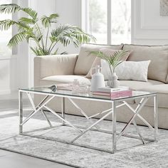 a living room scene with focus on the coffee table