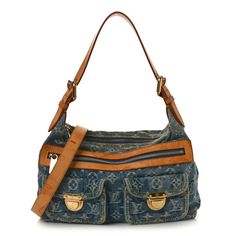 This is an authentic LOUIS VUITTON Monogram Denim Baggy PM in Blue. This chic shoulder bag is crafted of blue Louis Vuitton monogram denim with vachetta leather trim. The bag features a front zippered pocket, two press-lock pockets, an adjustable leather top handle, and an adjustable leather crossbody strap. The main zipper opens to a saffron yellow microfiber interior with patch pockets. Leather And Denim Bag, Blue Louis Vuitton, Louis Vuitton Crossbody Bag, Saffron Yellow, Louis Vuitton Crossbody, Pochette Metis, Louis Vuitton Empreinte, Lv Monogram, Louis Vuitton Shoulder Bag